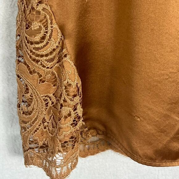 Sundance Tank Top Womens Size Medium Silk Paisley Lace Overlay Shell Camel Brown - Picture 3 of 10